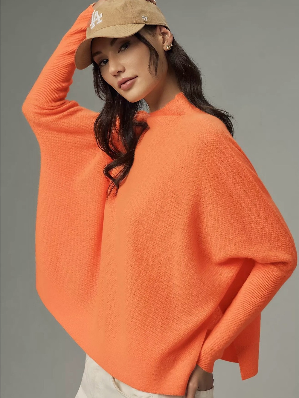 ANTHROPOLOGIE S M Maeve Shea Oversized Boxy Cashmere Sweater in Orange Sherbet